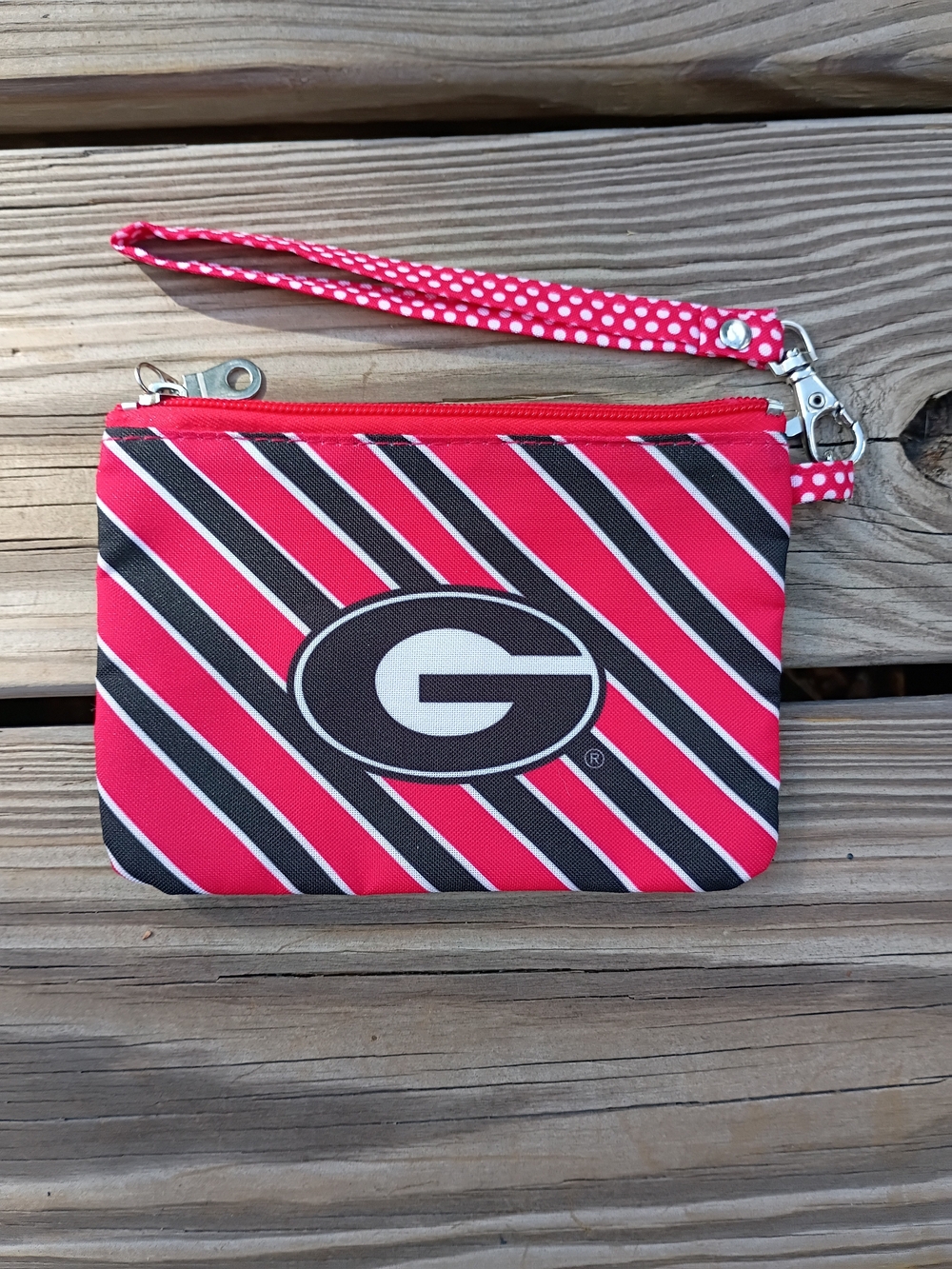 UGA Georgia Bulldogs Stripe Wristlet Pouch in Red and Black